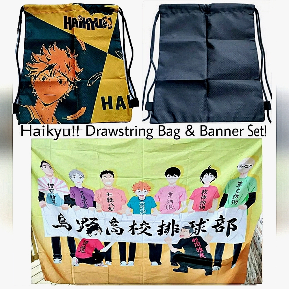 NEW Haikyu!! Drawstring Bag Backpack & Flag / Banner (48"x56") Set. Manga, Anime